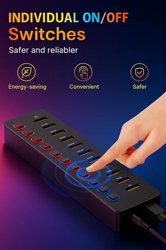 11-in-1 USB 3.0 Hub with Individual Power Switches – High-Speed Multi-Port (7 Faster Data Transfer Ports+ 4 Smart Charging Ports) Expansion Hub for Windows, MacOS, Laptops, PCs and Accessories in Kuwait
