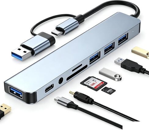 8-in-1 USB-C Hub for Laptops, Supporting Transfer Speeds of Up to 10 Gbps, 4K HDMI Output (60 Hz), and 100 W Power Delivery in Kuwait