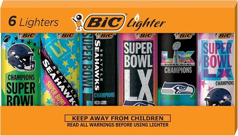 BIC Special Edition Super Bowl LX Champions Series Maxi Pocket Lighters, Assorted, 6-Pack in Kuwait