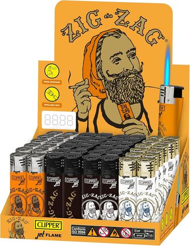 Clipper Jet Flame Lighters - Classic Large Reusable Lighter Zig Zag Black/White/Orange Design - Refillable Butane Lighter Bulk Pack - 48 Pack in Kuwait