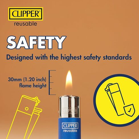 Clipper Jet Flame Lighters - Classic Large Reusable Lighter Zig Zag Black/White/Orange Design - Refillable Butane Lighter Bulk Pack - 48 Pack in Kuwait