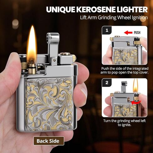 Vintage Trench Lighter, Refillable Soft Flame Lighters, Kerosene Fluid Engraving Lighter - Antique Brass Lighters for Him (Fuel Not Included) in Kuwait