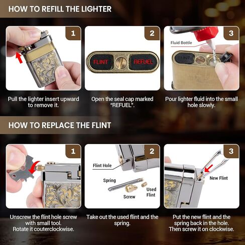 Vintage Trench Lighter, Refillable Soft Flame Lighters, Kerosene Fluid Engraving Lighter - Antique Brass Lighters for Him (Fuel Not Included) in Kuwait