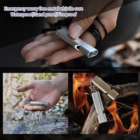 Dual-Tone Emergency Safety Whistle Aluminum Keychain for Hiking Camping in Kuwait