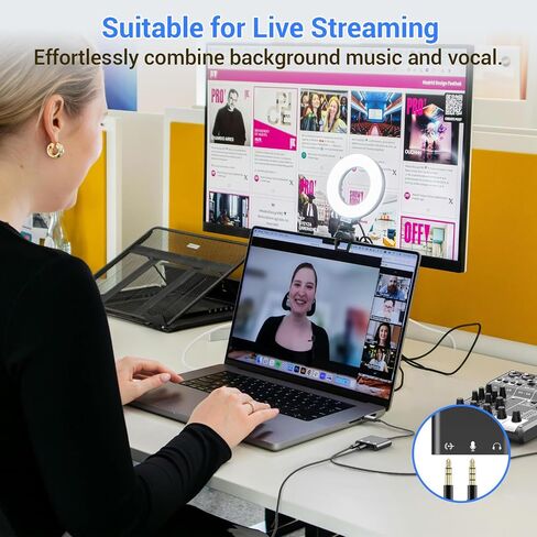 Cubilux USB C to 3.5mm Adapter for Live Streaming/Recording, USB C to TRRS Microphone Splitter for Laptop, Recording Adapter with Line-in & Mic-in & 3.5 Headphone Out-Suitable for Laptop/PC in Kuwait