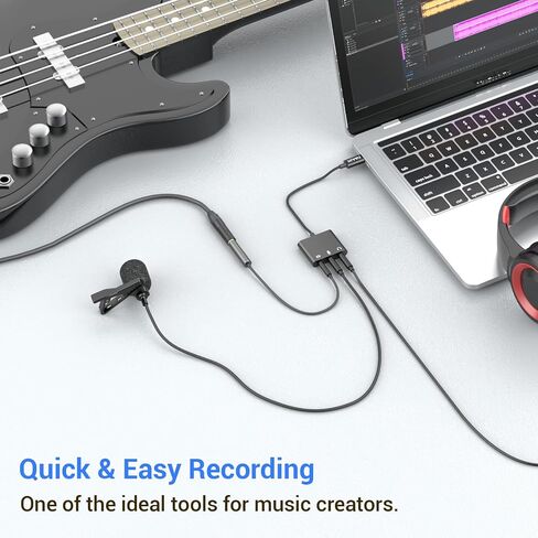 Cubilux USB C to 3.5mm Adapter for Live Streaming/Recording, USB C to TRRS Microphone Splitter for Laptop, Recording Adapter with Line-in & Mic-in & 3.5 Headphone Out-Suitable for Laptop/PC in Kuwait