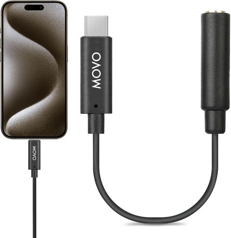 Movo Female 3.5mm TRRS Microphone Adapter Cable to USB-C Connector Dongle Compatible with Apple iPhone 15/16/17 and up, iPad Smartphones and Tablets - Optimized for Microphones/Pro Audio in Kuwait