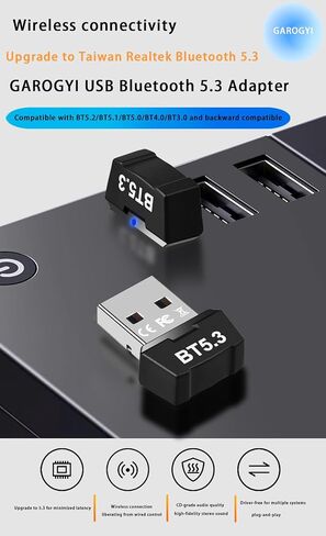 USB Bluetooth 5.3 Adapter for PC, Supports Windows 11/10/8.1/7,5.3+EDR Bluetooth Wireless Transmitter Receiver for Desktop, Laptop, Mouse, Keyboard, Printers, Headsets (Black) in Kuwait