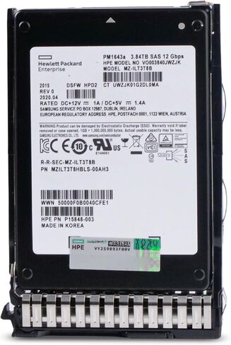 HP Generation 8 3.84TB 1 DWPD SAS 12Gb/s 3D TLC 2.5in Read Intensive Enterprise SSD DL380 DL360 ML350 DL560 DL580 DL385 BL460c DL160 VO003840JWZJK P15848-003 G8 (Renewed) in Kuwait