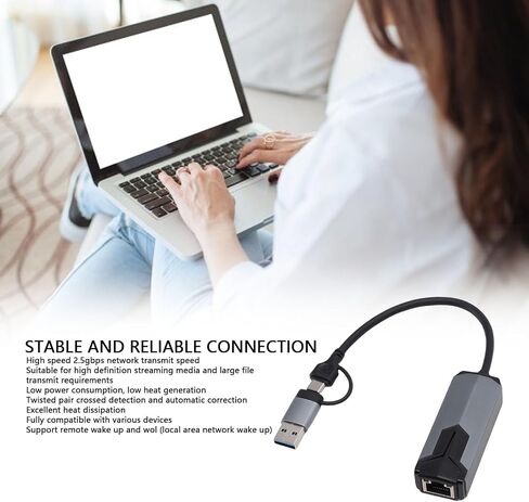 Diyeeni USB C to 2.5G Ethernet Adapter, 2500Mbps RJ45 Gigabit Network Speed with Stable Connection, for Laptop and 10 11 OS X in Kuwait