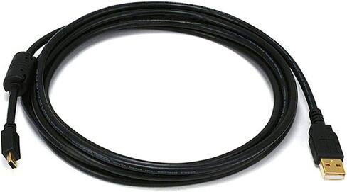 Monoprice 6' USB 2.0 A Male to Mini-B 5 Pin Male 28/24AWG Cable with Ferrite Core and Gold Plated (105448), Black in Kuwait