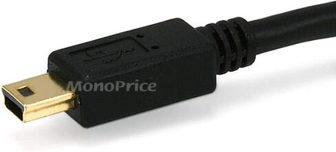 Monoprice 6' USB 2.0 A Male to Mini-B 5 Pin Male 28/24AWG Cable with Ferrite Core and Gold Plated (105448), Black in Kuwait
