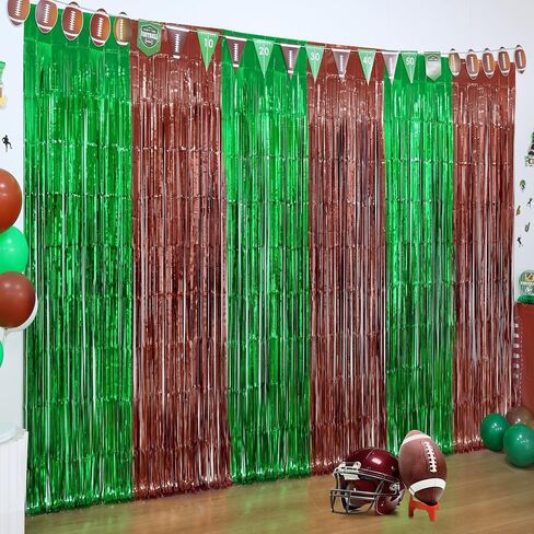 Football Party Decorations, 3 Pack Green Brown Foil Fringe Curtains in Kuwait