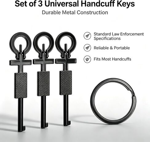 Universal Tactical Handcuff Keys, Standard Issue Law Enforcement, 3 Pack with Key Ring in Kuwait