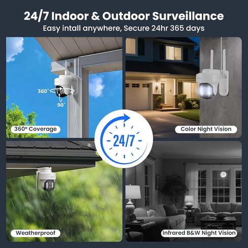 xmartO 10CH 8 Pcs Home Security Camera Kit, 4 * 10X Zoom WiFi6 Security Camera and 4 * 2K HD Dome Camera, 2-Way Audio, Night Vision, 24/7 Surveillance Camera, No Monthly Fee(Include 1TB Hard Drive in Kuwait