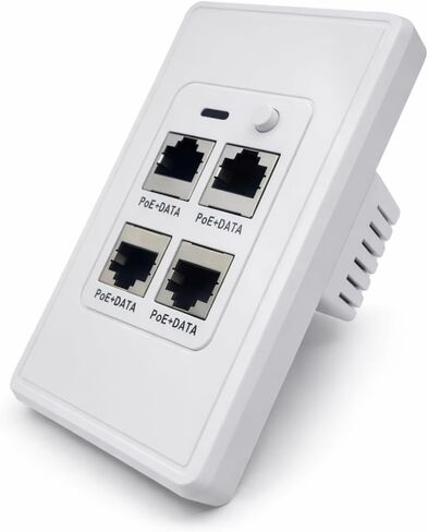 Active PoE-Jack 4 Port in-Wall Gigabit PoE Ethernet Extender Switch Plate, IEEE 802.3bt Uplink, Passes VLAN, Extends Ethernet, Cameras, POS, WiFi AP, VoIP & More.1 Rear Port & 4 Ports Out the Front. in Kuwait