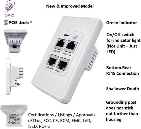 Active PoE-Jack 4 Port in-Wall Gigabit PoE Ethernet Extender Switch Plate, IEEE 802.3bt Uplink, Passes VLAN, Extends Ethernet, Cameras, POS, WiFi AP, VoIP & More.1 Rear Port & 4 Ports Out the Front. in Kuwait