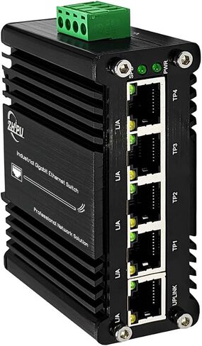 Industrial 5-Port Gigabit Passive PoE Switch, Support DC12V-24V to DC24V PoE, 4×24V/18w PoE Ports, Heavy Metal Case, DIN Rail Mount, Compact IP40, Ideal for Solar Power/RV Truck/VoIP Systems in Kuwait