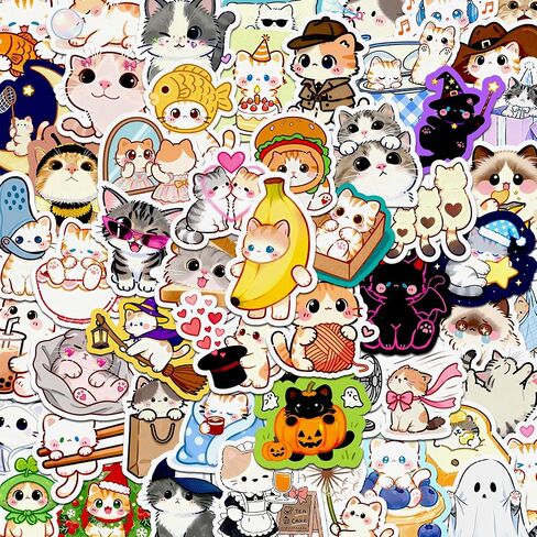 60PCS Cat Stickers Cute Vinyl Stickers for Water Bottle Laptop Luggage in Kuwait