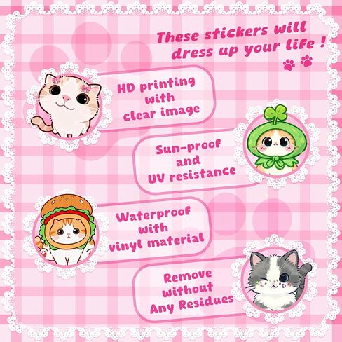 60PCS Cat Stickers Cute Vinyl Stickers for Water Bottle Laptop Luggage in Kuwait