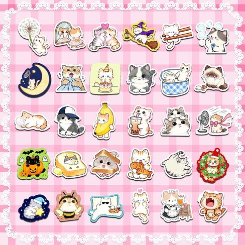 60PCS Cat Stickers Cute Vinyl Stickers for Water Bottle Laptop Luggage in Kuwait