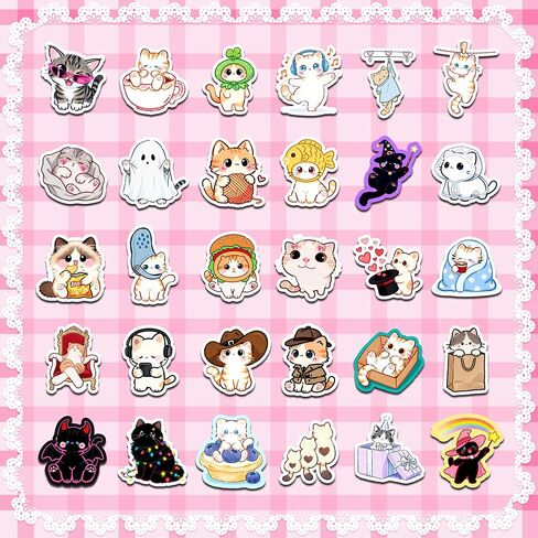 60PCS Cat Stickers Cute Vinyl Stickers for Water Bottle Laptop Luggage in Kuwait