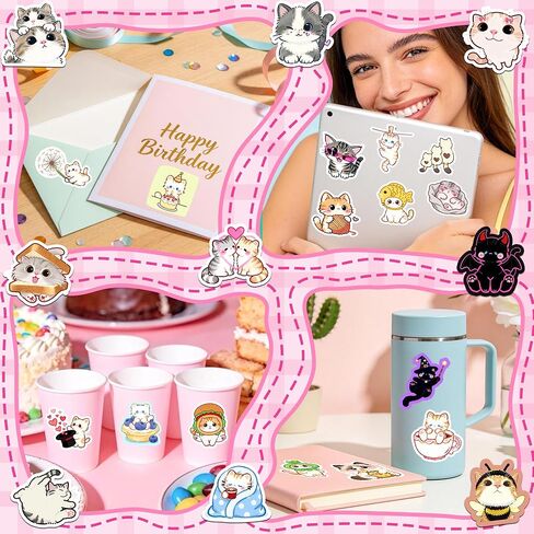 60PCS Cat Stickers Cute Vinyl Stickers for Water Bottle Laptop Luggage in Kuwait