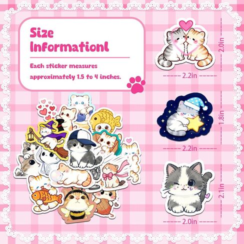 60PCS Cat Stickers Cute Vinyl Stickers for Water Bottle Laptop Luggage in Kuwait