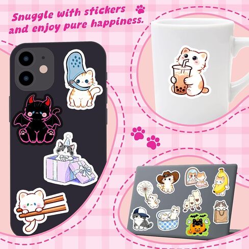 60PCS Cat Stickers Cute Vinyl Stickers for Water Bottle Laptop Luggage in Kuwait