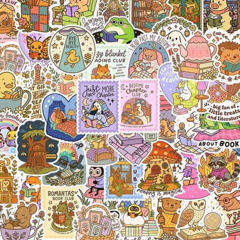 100PCS Bookish Stickers,Trendy Bookworm Book Lover Stickers,Vinyl Waterproof Stickers for Water Bottle Phone Laptop Journal Scrapbook in Kuwait
