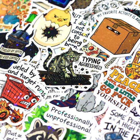 200 PCS Funny Holographic Stickers for Adults, Sarcastic Meme Adult Sticker Pack with Sparkly Star Finish for Laptop, Water Bottle, Phone, Kindle, Journal, Scrapbook, Planner, Luggage, No Repeats in Kuwait