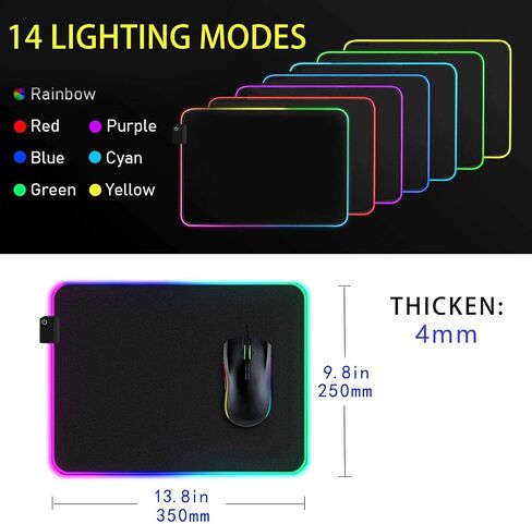 RGB Gaming Mouse Pad, Small Size Glowing Water-Resistant Soft LED Mouse Pad (13.8 x 9.8 x 0.16") with 14 Lighting Mode, Anti-Slip Rubber Base Mouse Mat for PC LaptopOfficeHomeTravel, L-Black in Kuwait