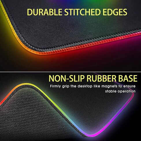 RGB Gaming Mouse Pad, Small Size Glowing Water-Resistant Soft LED Mouse Pad (13.8 x 9.8 x 0.16") with 14 Lighting Mode, Anti-Slip Rubber Base Mouse Mat for PC LaptopOfficeHomeTravel, L-Black in Kuwait