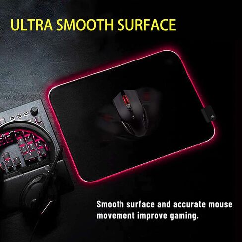 RGB Gaming Mouse Pad, Small Size Glowing Water-Resistant Soft LED Mouse Pad (13.8 x 9.8 x 0.16") with 14 Lighting Mode, Anti-Slip Rubber Base Mouse Mat for PC LaptopOfficeHomeTravel, L-Black in Kuwait
