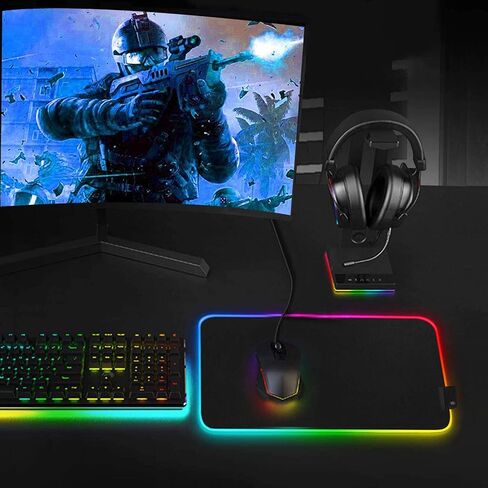 RGB Gaming Mouse Pad, Small Size Glowing Water-Resistant Soft LED Mouse Pad (13.8 x 9.8 x 0.16") with 14 Lighting Mode, Anti-Slip Rubber Base Mouse Mat for PC LaptopOfficeHomeTravel, L-Black in Kuwait