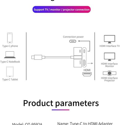 USB C to 4K HDMI Adapter PD Port TV Video Hub Compatible with Samsung Galaxy Tab S9/S8/S7 Plus 12.4", Type-C Charger Port Projector Converter in Kuwait