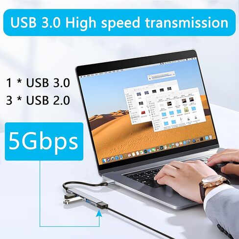4 Port USB Hub with 3inch Cable, Supports USB 2.0/3.0 Aluminum Alloy Casing in Kuwait