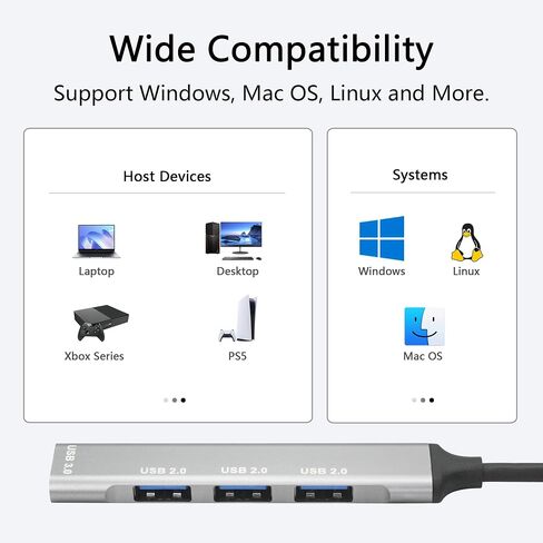 4 Port USB Hub with 3inch Cable, Supports USB 2.0/3.0 Aluminum Alloy Casing in Kuwait