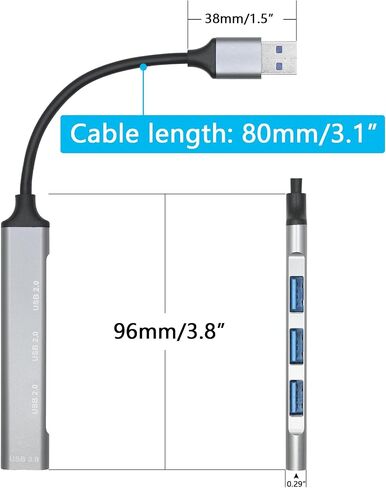 4 Port USB Hub with 3inch Cable, Supports USB 2.0/3.0 Aluminum Alloy Casing in Kuwait