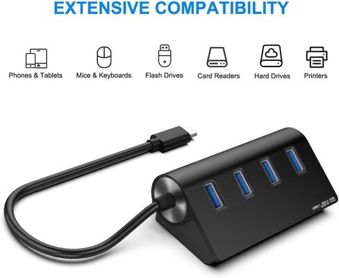 USB C Hub, 4-Port USB 3.0 Hub with USB-A Data Ports, Aluminum USB C to USB Adapter, Expand One USB-C Port into Four USB-A Ports for Laptop, MacBook, PC and Tablet in Kuwait
