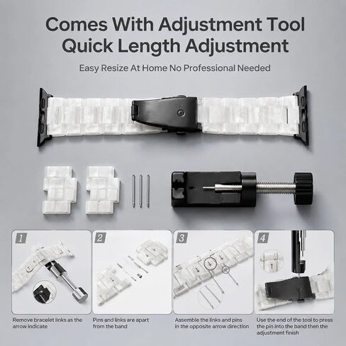 Resin Apple Watch Band for Women, Adjustable Link Bracelet with Link Removal Tool, Waterproof Lightweight Replacement Strap with Folding Clasp Compatible with Apple Watch 38mm 40mm 41mm Series 10 (42mm), 9, 8, 7, 6, 5, 4, 3, SE in Kuwait