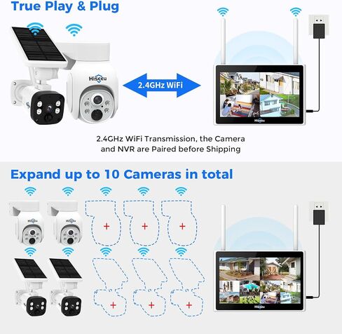 Hiseeu [1TB HDD,4MP Spotlight] Solar Home Security Camera System,PTZ Dome + Bullet Solar Security Cameras Wireless Outdoor,10CH 10 Inch LCD 4K NVR,Smart Human Detection,2-Way Audio,Motion Record in Kuwait