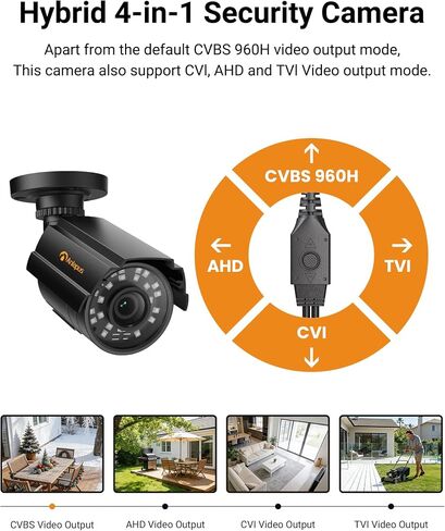 Anlapus 1080p Hybrid 4-in-1 Security Camera Bundle with 60ft Video Power Cable & 12V 2A Power Adapter, HD TVI/CVI/AHD/CVBS Outdoor Indoor Bullet Cam, Metal Housing,IP66 Weatherproof in Kuwait