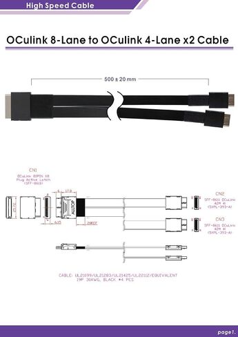 Oulink (SFF-8611) 8i to Oculink (SFF-8611) 4i 2-Port Y Cable in Kuwait