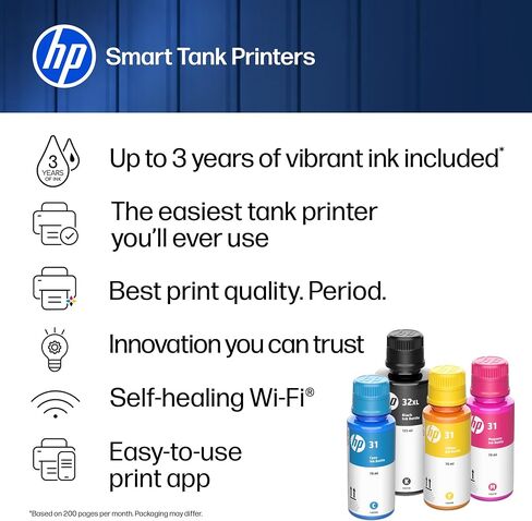 HP Smart Tank 7603 Wireless All-in-One Ink Tank Printer, Scanner, Fax, Copier with up to 3 Years of Ink Included, Best-for-Home Office, Cartridge-Free Refillable, AI-Capable (9B5D1A) in Kuwait