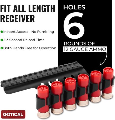 Gotical Side Saddle Shotgun Shell Holder W/Picatinny Rail Mount 6 Capacity Shot Shell Holder for 12 Gauge Compatible with Remington 870 and 870 Series/TAC-14/1100 Series Shotguns in Kuwait
