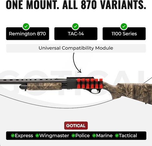 Gotical Side Saddle Shotgun Shell Holder W/Picatinny Rail Mount 6 Capacity Shot Shell Holder for 12 Gauge Compatible with Remington 870 and 870 Series/TAC-14/1100 Series Shotguns in Kuwait