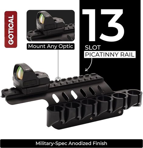 Gotical Side Saddle Shotgun Shell Holder W/Picatinny Rail Mount 6 Capacity Shot Shell Holder for 12 Gauge Compatible with Remington 870 and 870 Series/TAC-14/1100 Series Shotguns in Kuwait