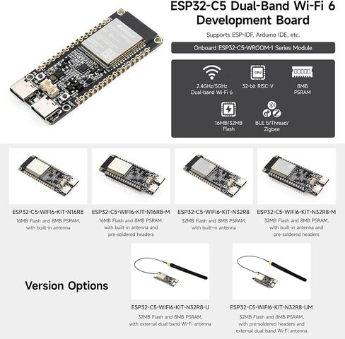 KLAYERS ESP32-C5-Dual-Band Wi-Fi 6 IoT Gateway Dev Board with RISC-V Processor, BLE 5, Zigbee & Thread, 240MHz CPU, 384KB Static Ram, 16MB Flash, with Pre-soldered Pins in Kuwait