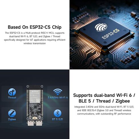 KLAYERS ESP32-C5-Dual-Band Wi-Fi 6 IoT Gateway Dev Board with RISC-V Processor, BLE 5, Zigbee & Thread, 240MHz CPU, 384KB Static Ram, 16MB Flash, with Pre-soldered Pins in Kuwait